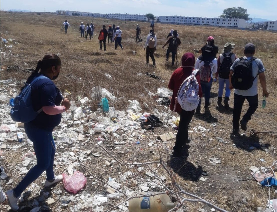 A search collective walking across an open field during a search